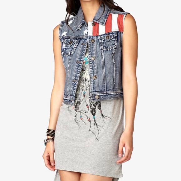 Forever 21 Jackets & Blazers - AMERICAN FLAG DENIM VEST
